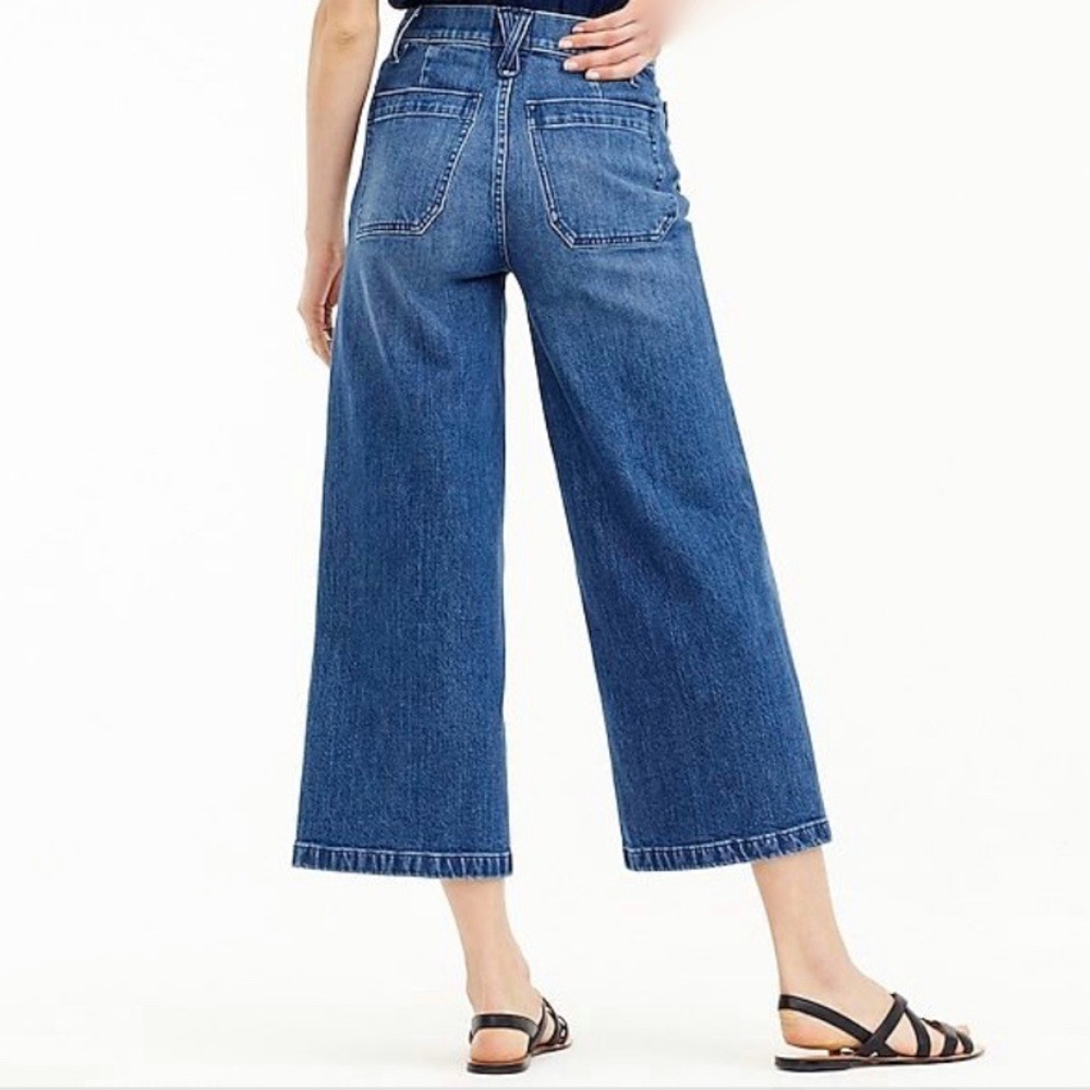 J. Crew Wide-Leg Crop Jeans in Medium Blue Denim - Picture 2 of 12